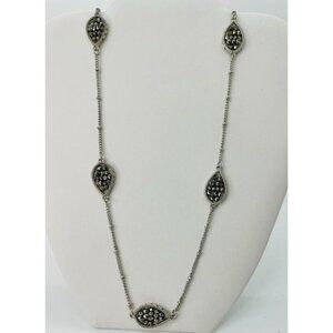 Y2K Silver Chain‎ Necklace RetroTeardrop Black & White Crystal Pendant Accents